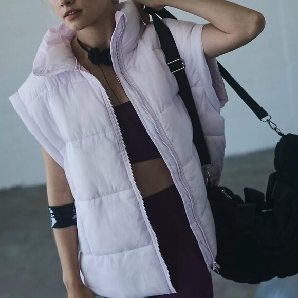 NWT $148 Free People In a Bubble Oversized Puffer Vest Rose Quartz Pink LARGE - Picture 4 of 12
